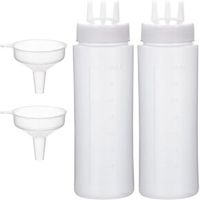 3 Hole Squeeze Bottle 2 Pcs Sauce Bottles squeeze Ketchup Bottles Tomato Sauce Dispensers for Ketchup BBQ Dressing Paint Workshop Pancake Art Craft with 2 Funnels,34oz 1000ml