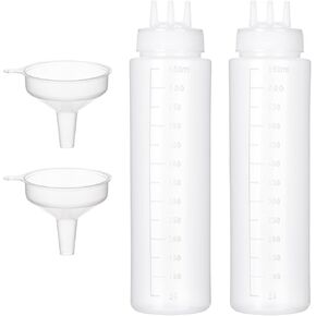 زجاجة ضغط 3 فتحات، قطعتان من زجاجات الصلصة، زجاجات كاتشب، موزعات صلصة الطماطم للكاتشب، صلصة الشواء، ورشة عمل فنية للفطائر مع قمعين، 34oz 1000 مل in Kuwait