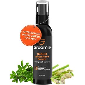 GROOMIE Natural Aftershave Serum for Bald Men - Mens Skin Care and After Shave for Head, Neck, Face & Chin - Soothing Balm to Tend Skin and Prevent Bumps and Razor Burn After Hair Removal - 3.3 FL OZ