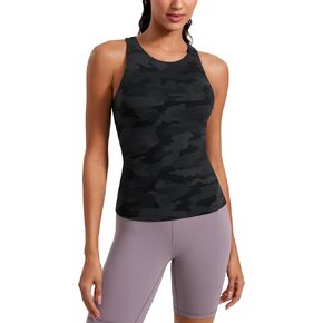 CRZ YOGA Butterluxe Womens Racerback Workout Tank Top with Built in Shelf Bra - Padded High Neck Yoga Athletic Camisole