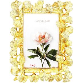 Picture Frame 4x6 Inch，Floral Design Metal Photo Frame with HD Glass,Gift Ideas Tabletop Home Decorative (Flowers2)