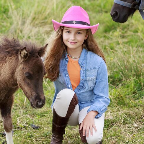 قبعة Jastore Kids Girls Boys Western Cowboy Cowgirl مع قبعة فيدورا من اللباد بحزام إبزيم in Kuwait