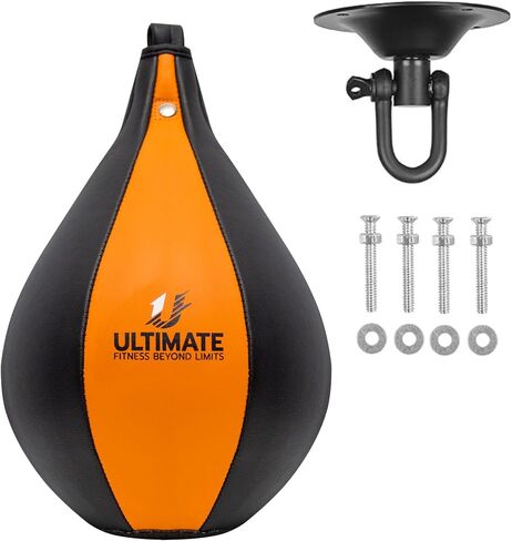 Ultimate Fitness Speed Bag - Boxing Leather MMA Muay Thai Training Punching Dodge Workout Speedball Kicking Striking Ball Kit with Hanging Swivel, Neddle, Screw Set (Red) in Saudi Arabia