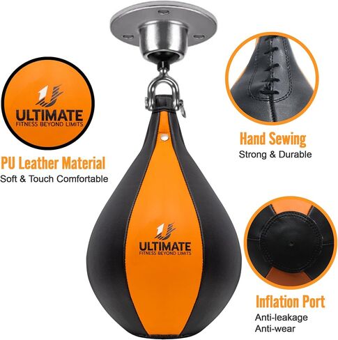 Ultimate Fitness Speed Bag - Boxing Leather MMA Muay Thai Training Punching Dodge Workout Speedball Kicking Striking Ball Kit with Hanging Swivel, Neddle, Screw Set (Red) in Saudi Arabia