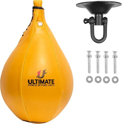 Ultimate Fitness Speed Bag - Boxing Leather MMA Muay Thai Training Punching Dodge Workout Speedball Kicking Striking Ball Kit with Hanging Swivel, Neddle, Screw Set (Red) in Saudi Arabia
