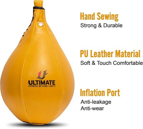 Ultimate Fitness Speed Bag - Boxing Leather MMA Muay Thai Training Punching Dodge Workout Speedball Kicking Striking Ball Kit with Hanging Swivel, Neddle, Screw Set (Red) in Saudi Arabia