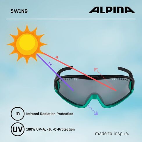 نظارات شمسية رياضية عاكسة من ALPINA للحماية من الأشعة فوق البنفسجية بنسبة 100% للرجال والنساء، لركوب الدراجات/الجري، حماية جانبية قابلة للإزالة، 5W1NG in Kuwait