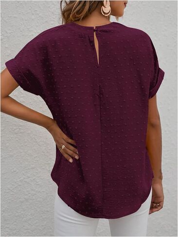 بلوزة نسائية كاجوال من Milumia ذات نقاط سويسرية شيفون مكشكشة من الأمام وأكمام قصيرة للعمل المكتبي in Kuwait