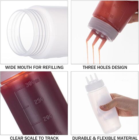 3 Hole Squeeze Bottle 2 Pcs Sauce Bottles squeeze Ketchup Bottles Tomato Sauce Dispensers for Ketchup BBQ Dressing Paint Workshop Pancake Art Craft with 2 Funnels,34oz 1000ml in Saudi Arabia