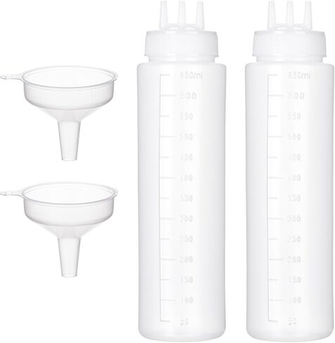 زجاجة ضغط 3 فتحات، قطعتان من زجاجات الصلصة، زجاجات كاتشب، موزعات صلصة الطماطم للكاتشب، صلصة الشواء، ورشة عمل فنية للفطائر مع قمعين، 34oz 1000 مل in Kuwait