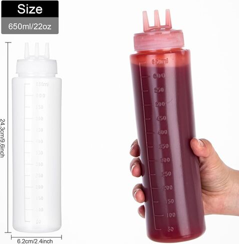 زجاجة ضغط 3 فتحات، قطعتان من زجاجات الصلصة، زجاجات كاتشب، موزعات صلصة الطماطم للكاتشب، صلصة الشواء، ورشة عمل فنية للفطائر مع قمعين، 34oz 1000 مل in Kuwait