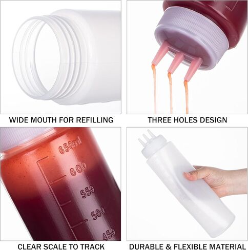 زجاجة ضغط 3 فتحات، قطعتان من زجاجات الصلصة، زجاجات كاتشب، موزعات صلصة الطماطم للكاتشب، صلصة الشواء، ورشة عمل فنية للفطائر مع قمعين، 34oz 1000 مل in Kuwait