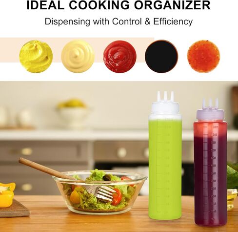 زجاجة ضغط 3 فتحات، قطعتان من زجاجات الصلصة، زجاجات كاتشب، موزعات صلصة الطماطم للكاتشب، صلصة الشواء، ورشة عمل فنية للفطائر مع قمعين، 34oz 1000 مل in Kuwait