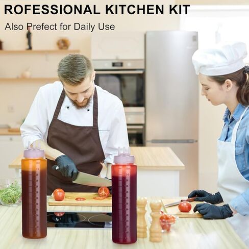 زجاجة ضغط 3 فتحات، قطعتان من زجاجات الصلصة، زجاجات كاتشب، موزعات صلصة الطماطم للكاتشب، صلصة الشواء، ورشة عمل فنية للفطائر مع قمعين، 34oz 1000 مل in Kuwait