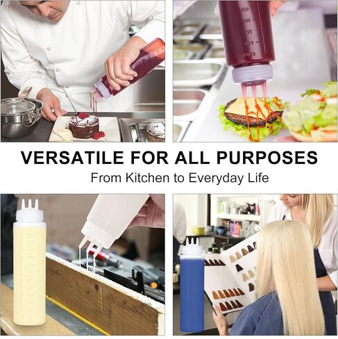 زجاجة ضغط 3 فتحات، قطعتان من زجاجات الصلصة، زجاجات كاتشب، موزعات صلصة الطماطم للكاتشب، صلصة الشواء، ورشة عمل فنية للفطائر مع قمعين، 34oz 1000 مل in Kuwait