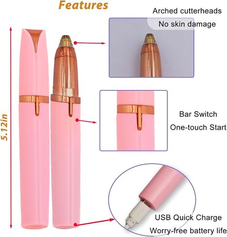 Eyebrow Hair Remover, USB Rechargeable Painless Precision Portable Electric Eyebrow Trimmer Pen, Safe Eyebrow Shaver Razor Tool(Rose Gold) in Saudi Arabia