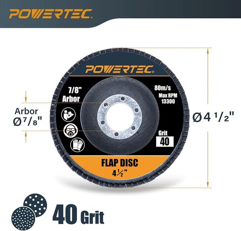 POWERTEC 4-1/2" Zirconia Flap Discs for Angle Grinder 60 Grit, 10 Pack, T29 Angle Grinder Sanding Disc for Sanding and Grinding Metal & Stainless Steel, 10 Pack (11102) in Saudi Arabia