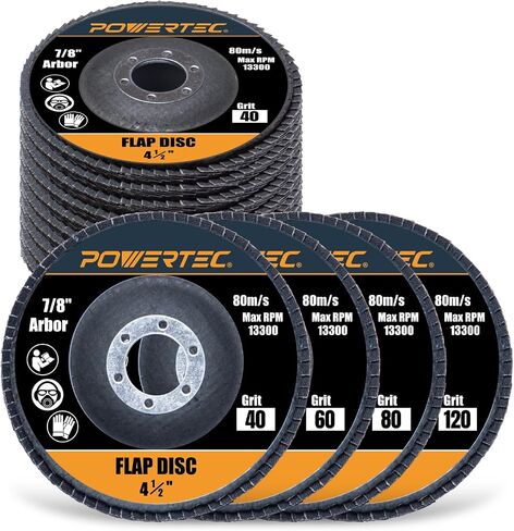 POWERTEC 4-1/2" Zirconia Flap Discs for Angle Grinder 60 Grit, 10 Pack, T29 Angle Grinder Sanding Disc for Sanding and Grinding Metal & Stainless Steel, 10 Pack (11102) in Saudi Arabia