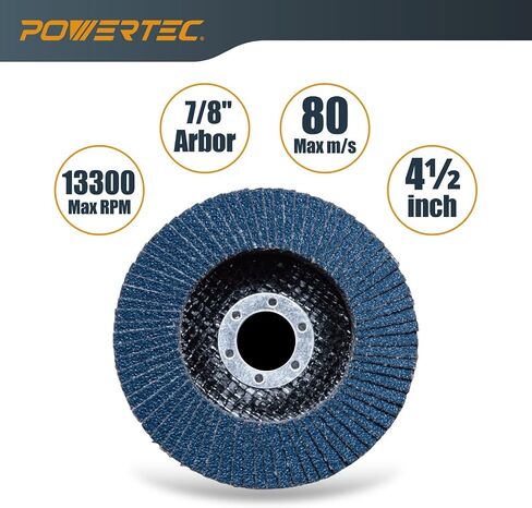 POWERTEC 4-1/2" Zirconia Flap Discs for Angle Grinder 60 Grit, 10 Pack, T29 Angle Grinder Sanding Disc for Sanding and Grinding Metal & Stainless Steel, 10 Pack (11102) in Saudi Arabia