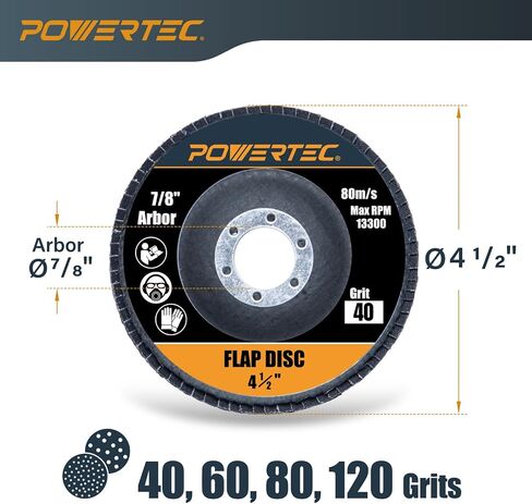 POWERTEC 4-1/2" Zirconia Flap Discs for Angle Grinder 60 Grit, 10 Pack, T29 Angle Grinder Sanding Disc for Sanding and Grinding Metal & Stainless Steel, 10 Pack (11102) in Saudi Arabia
