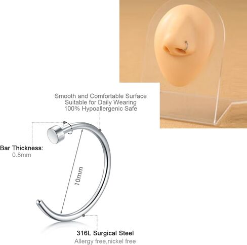 AVYRING 22G or 20G Nose Rings Hoop Stainless Steel Nose Nostril Septum Rings Lip Rings Medusa Monroe Piercing Jewelry in Kuwait