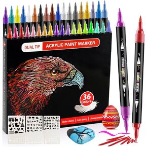 YKSLEMON Acrylic Paint Pens,Dual Tip 36 Colors Superior Acrylic Paint Markers for Rock Painting,Canvas,Glass,Wood,Ceramic,Plastic,Metal DIY Craft in Kuwait
