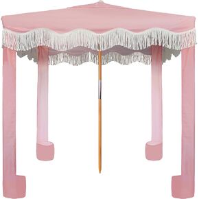 AMMSUN Beach Cabana with Fringe, 6'×6' Bobo Beach Canopy with Tassels, Easy Set up & Premium Wood Pole, Cool Cabana with Sand Pockets, Instant Sun Shelter for Beach Patio Garden Outdoor, Pink Stripe