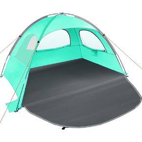 MIRUS Beach Tent, 2-3 Person Sun Shade Shelter with UPF50+ Protection Extended Floor & 3 Ventilating Roll Up Windows Carrying Bag Stakes and Tiedown Strings
