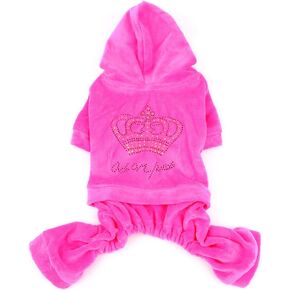SMALLLEE_LUCKY_STORE Pet Clothes for Small Dog Cat Soft Velvet Crown Jumpsuit Coat Hooide Pajamas Tracksuit Pink XS