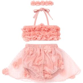 IBTOM CASTLE Newborn Baby Girl Birthday Romper Dress Flower Velvet Halter Summer Cake Smash Holiday Photo Shoot Outfit