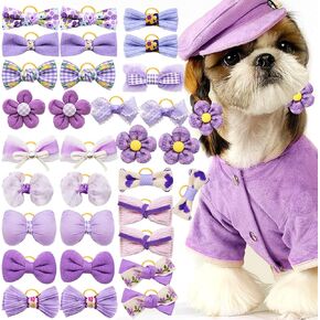 20pc Light Pink Small Dog Hair Bows with Rubber Bands, Dog Hair Bows, Flower Ball Bowknot Top Knot for Yorkie Dog Hair Accessories