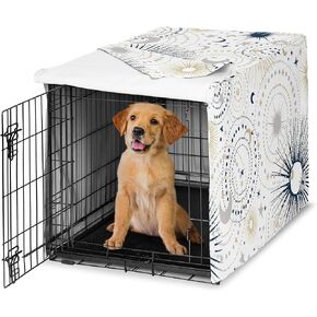 Sweet Jojo Designs Navy Blue Star and Moon Dog Crate Cover – Kennel Covers for 36 Inch Pet Cage Medium - Gold Grey Celestial Sky Stars Gray Shabby Chic