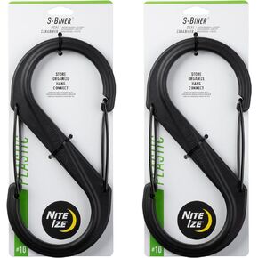 Nite Ize S-Biner Plastic Dual Carabiner -Size 10 - Black - 2 Count (2 Pack)