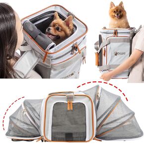 Airline Approved Pet Carrier Backpack Under seat, Soft Unique Dog Purse Travel Carriers Backpacks for Hiking Camping Outdoor, Tote Front Expandable Bag for Small Puppy Dogs in Airplane Car