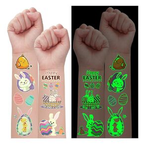 Partywind 132 PCS (12 Sheets) Luminous Easter Temporary Tattoos for Kids Basket Stuffers, Glow Easter Decorations Party Favors Supplies, Easter Gifts Games for Toddlers Boys Girls