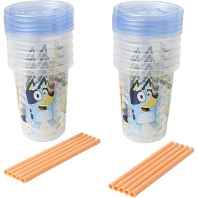 The First Years Bluey Take & Toss Toddler Straw Cups - Spill Proof Toddler Sippy Cups with Snap On Lids and Straws - Bluey Gifts and Bluey Party Supplies - 10 Oz - 10 Count