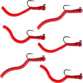 مكان صيد الذبابة من التنغستن الخرزة Squirminator Squirmy Wormy التكتيكية Jig التشيكية اليورو Nymph Barbless Nymphing Fly - 6 ذباب مقاس 16