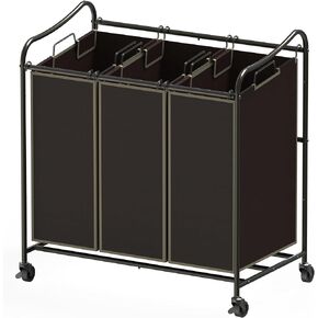 SimpleHouseware Heavy Duty 3-Bag Laundry Sorter Rolling Cart, Silver/Assorted Bags