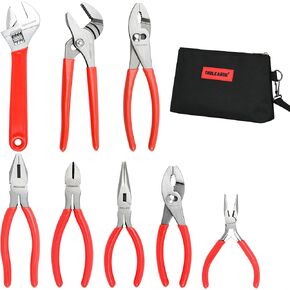 TOOLEAGUE 8Pcs Pliers Set with Storage Bag,Groove Joint Plier, Long Nose Plier,Slip Joint Plier, Diagonal Plier, Linesman Plier,Adjustable Wrench for DIY & Multi-Use