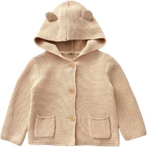 Miccina Baby Boys Cardigan Sweater Toddler Girls Knit Hooded Jacket Button Outwear Outfit Tops Sweatshirt