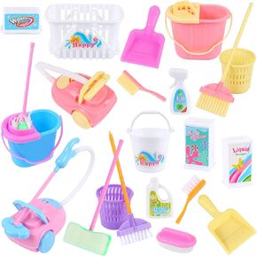 22 Pcs Miniature Dollhouse Cleaning Supplies Mini Bucket Mop Dust Pan Brush Broom Mini Housework Cute Cleaning Supplies Tools Miniature Furniture Dollhouse Decoration Accessories