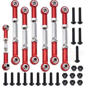 Adjustable Aluminum Turnbuckles Camber Link Rod Ends Sets for 1/10 Slash 4X4/2WD Short Course Upgrade Parts 7pcs/Set(Red)