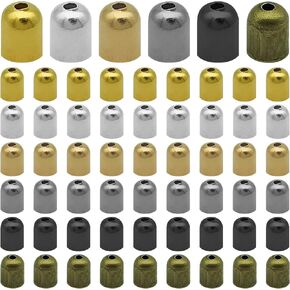60Pcs Brass Cord Ends Leather Cap,6 Colors Metal Glue in Barrel End Caps Brass Tube Crimp Beads Cord End Caps for DIY Jewelry Making,Bracelet Necklace Pendant Making