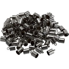 PATIKIL 100Pcs Cord End Caps 5.5mm End Cap Barrel Beads Kumihimo End Caps Brass for Leather Cord, Tassels, Jewelry Making 6mm Length Dark Gray