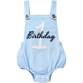 Baby Boys Girls 1st Birthday Romper Baby First Birthday Outfit Boy Solid Color Jumpsuit Cake Smash Outfit