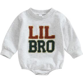 allshope Newborn Baby Boy Fall Outfit Romper Lil Bro Embroidery Long Sleeve Jumpsuit Bodysuit Infant Winter Clothes in Kuwait