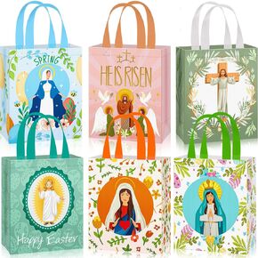 Clysee 24 Pcs Easter Gift Bags with Handle 10.2" x 8.3" Reusable Non Woven Tote Bags Large Easter Bulk Treat Bags for Easter Spring Holiday