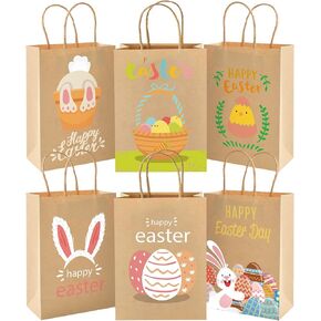 TOXOY Easter Gift Bags with Handles, 18 Pack 5.5 x 2.7 x 7.6 Inches Goodie Kraft Paper Bags for Party Favor Candies Cookies Toys