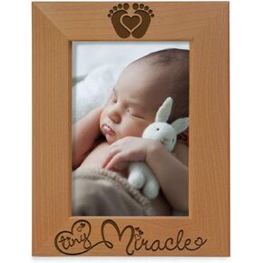KATE POSH Tiny Miracle Engraved Natural Wood Picture Frame, New Baby Frame Gift, New Mom, New Dad, Newborn Baby Gift, Gender Reveal Gift (4x6 Horizontal)
