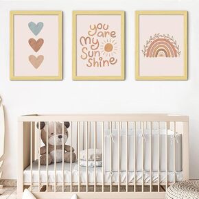 You Are So Loved Framed Wall Art Decor 3 Panel 12x16 Inch Stars and Moon Nursery Decor Boho Kids room Baby Girl Bedroom Decor for Wall Art Decor